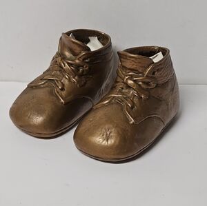 Vintage Pair of 1940s Bronzed Baby Shoes 4" long